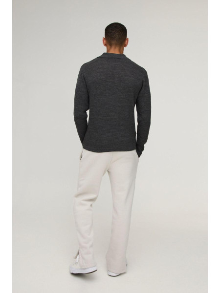 Трикотажне поло з довгими рукавами Regular Deep V Revere Collar