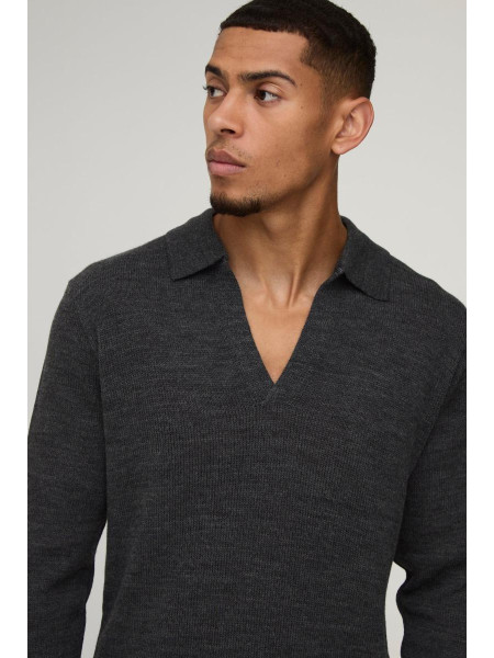 Трикотажне поло з довгими рукавами Regular Deep V Revere Collar