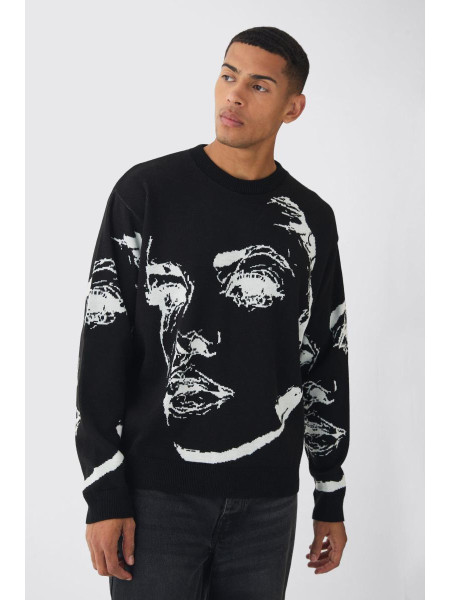 Величезний трикотажний джемпер Boxy Line Face