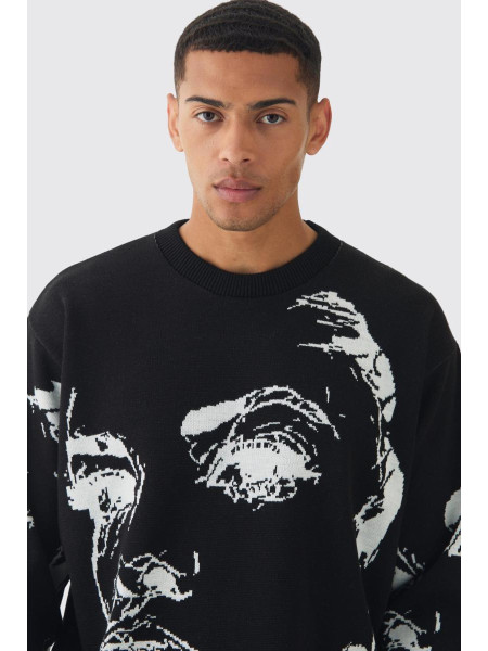 Величезний трикотажний джемпер Boxy Line Face