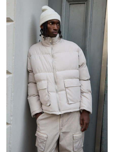 Куртка-пуховик із штучної замші з круглим вирізом і каменем