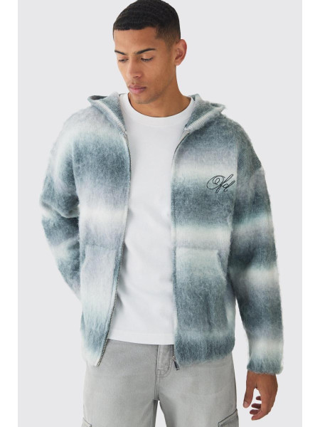 Велика в’язана толстовка на блискавці з вишитою в’язаною смужкою омбре та блискавкою OFCL