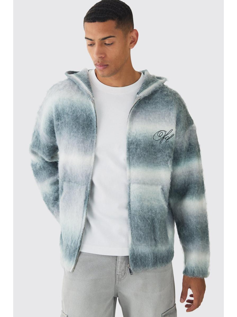 Велика в’язана толстовка на блискавці з вишитою в’язаною смужкою омбре та блискавкою OFCL