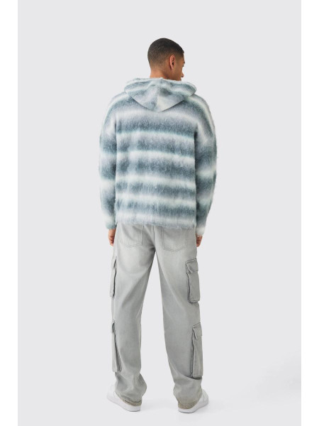 Велика в’язана толстовка на блискавці з вишитою в’язаною смужкою омбре та блискавкою OFCL