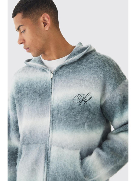 Велика в’язана толстовка на блискавці з вишитою в’язаною смужкою омбре та блискавкою OFCL