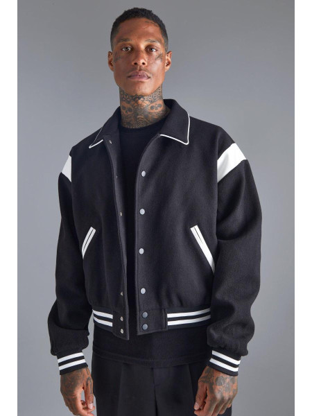 Боксі Мелтон Бомбер -куртка з контрастними оздобленнями