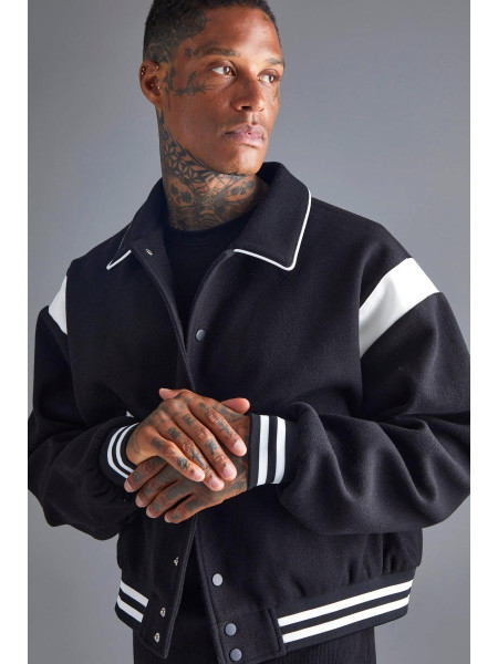 Боксі Мелтон Бомбер -куртка з контрастними оздобленнями