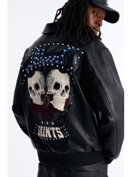 Чорна шкіряна куртка-бомбер з шипами