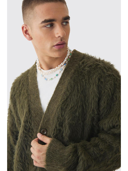 Негабаритний боксерський супер пухнастий трикотажний кардиган