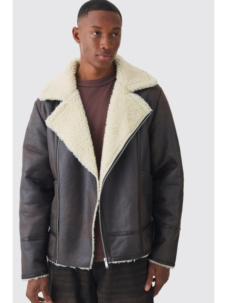 Темно-коричнева куртка-авіатор з поліуретановим коміром Borg