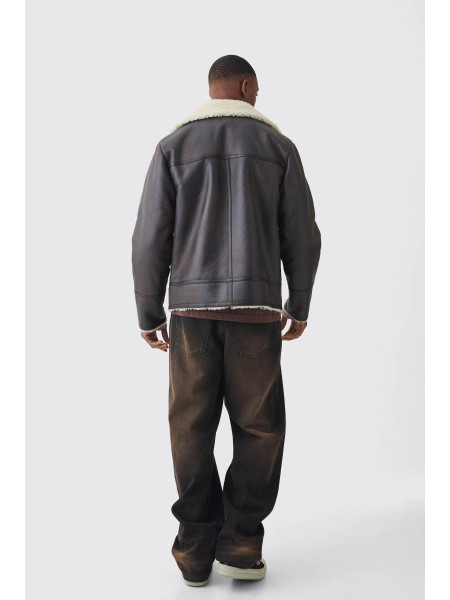 Темно-коричнева куртка-авіатор з поліуретановим коміром Borg