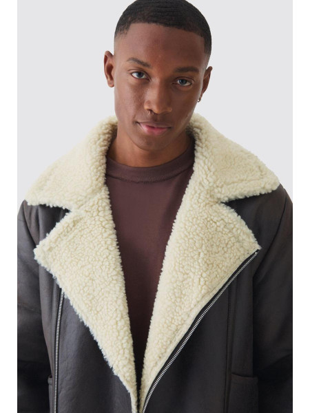 Темно-коричнева куртка-авіатор з поліуретановим коміром Borg