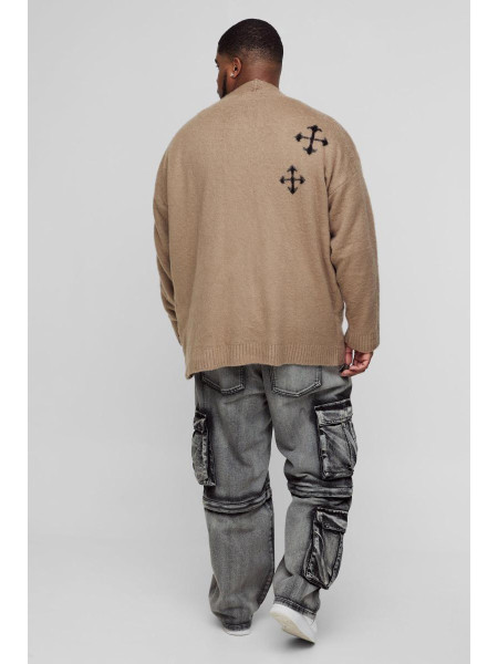 Плюс пухнастий в’язаний кардиган із готичною хрестовою аплікацією