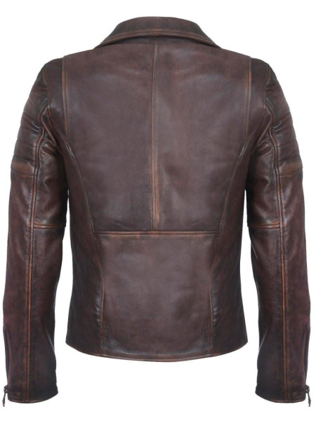 Slim Fit Brando Style Cross Zip Leather Biker Jacket
