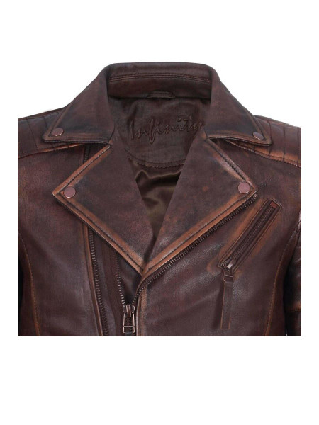 Slim Fit Brando Style Cross Zip Leather Biker Jacket
