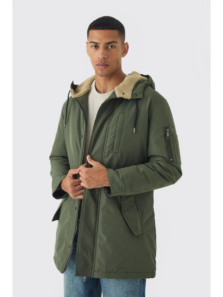 Велика парка кольору хакі з капюшоном на підкладці Borg