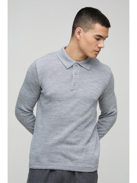 Трикотажне поло з довгим рукавом і звичайним ґудзиком
