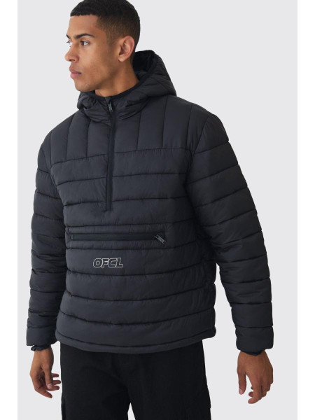 Чорний пуховик OFCL з капюшоном і напівзастібкою