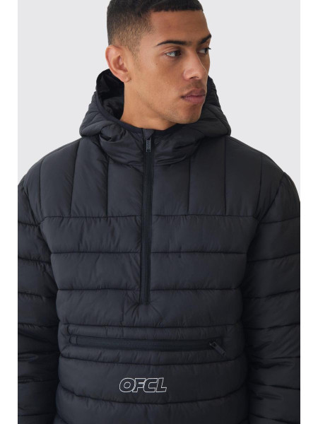 Чорний пуховик OFCL з капюшоном і напівзастібкою