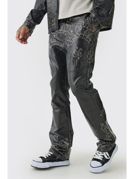 Високі чорні штани з поліуретанової бандани з кльошом і принтом