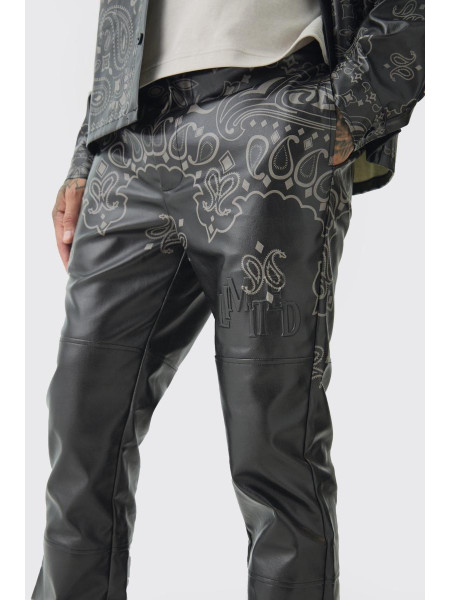 Високі чорні штани з поліуретанової бандани з кльошом і принтом