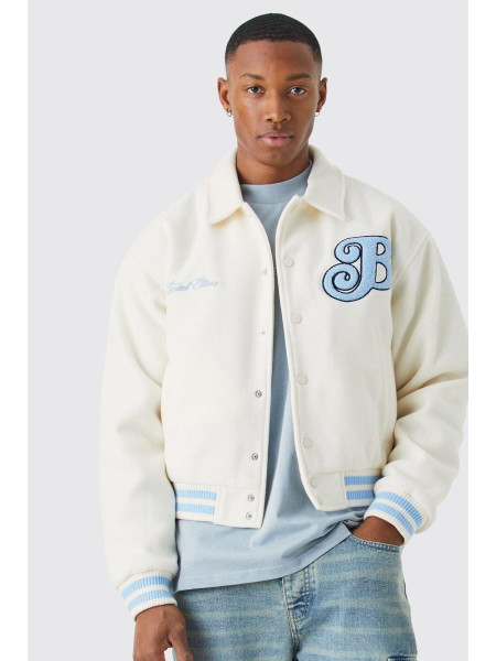 Boxy Melton Varsity Jacket