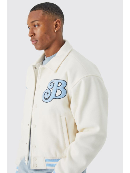 Boxy Melton Varsity Jacket