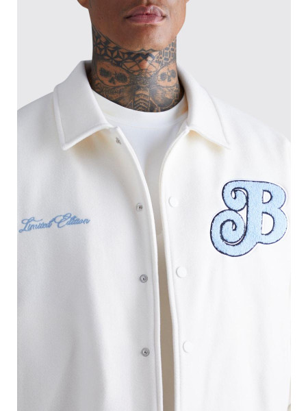 Boxy Melton Varsity Jacket