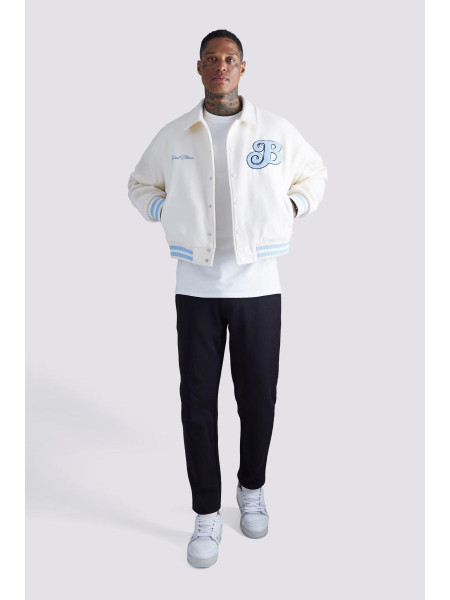 Boxy Melton Varsity Jacket