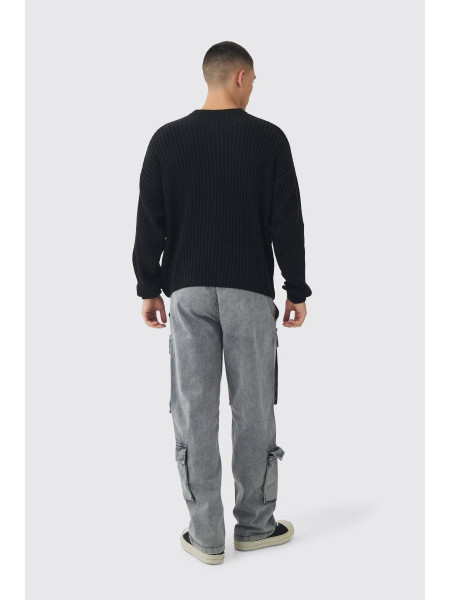 Розслаблений в’язаний джемпер із графічним принтом із спущеними плечима