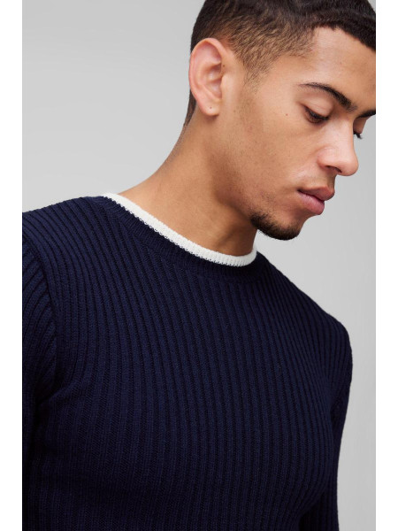 В'язаний джемпер контрастного кольору з довгим рукавом Muscle Fit