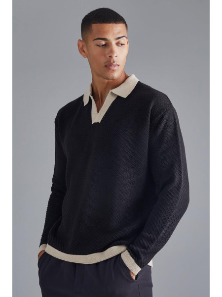 Трикотажне поло з довгими рукавами і контрастним коміром