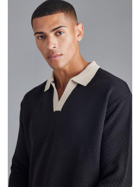 Трикотажне поло з довгими рукавами і контрастним коміром