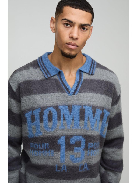 Велика трикотажна футболка-поло з V-подібним вирізом у смужку