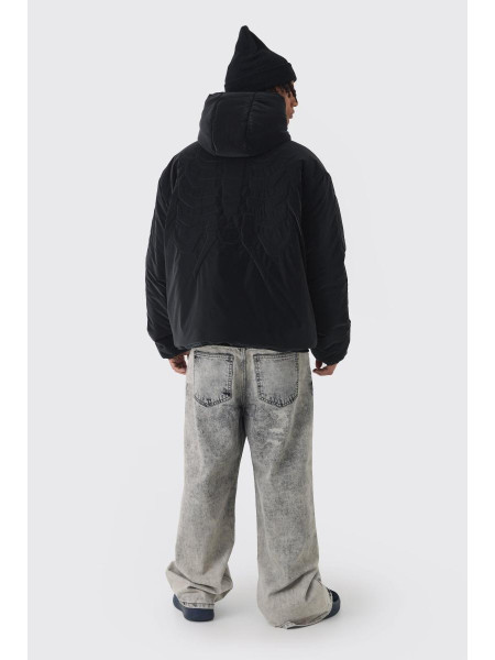 Чорне пальто з капюшоном і тисненням у формі скелета великого розміру