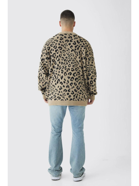 Високий оверсайз-джемпер з леопардовим принтом із щіткою