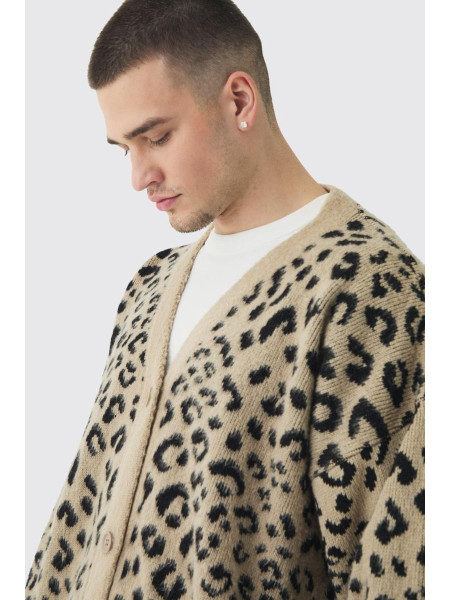 Високий оверсайз-джемпер з леопардовим принтом із щіткою