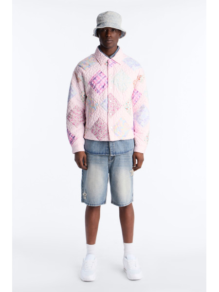 Стьобана укорочена куртка з клаптиками