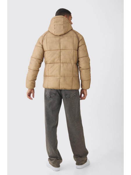 Верблюжа куртка-пуховик із випраними швами та капюшоном