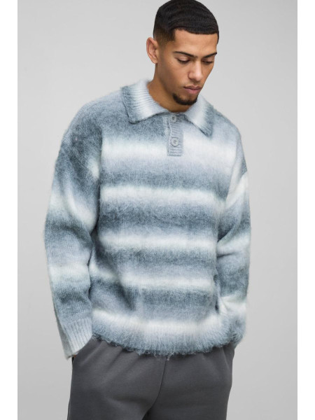 Негабаритний матовий смугастий в'язаний регбі -поло