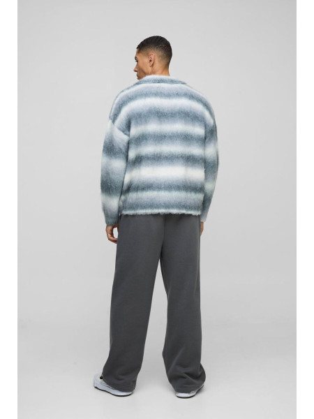 Негабаритний матовий смугастий в'язаний регбі -поло