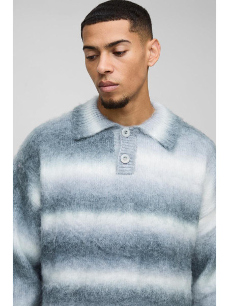 Негабаритний матовий смугастий в'язаний регбі -поло