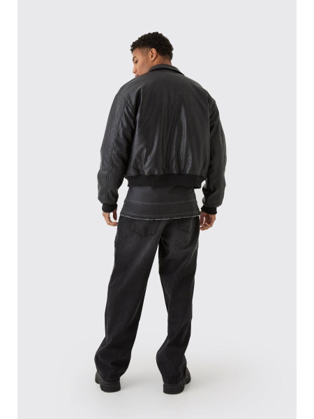 Чорний поліуретановий бомбер із тисненим коміром