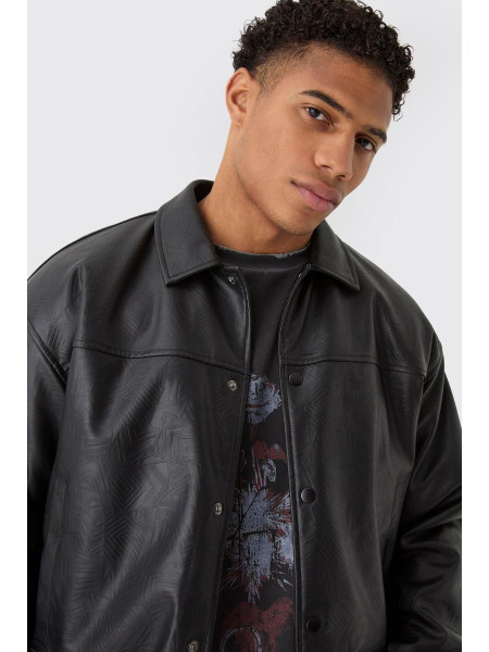 Чорний поліуретановий бомбер із тисненим коміром