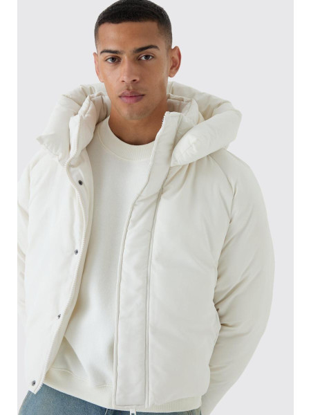 Плащовий пуховик реглан кольору екрю з капюшоном