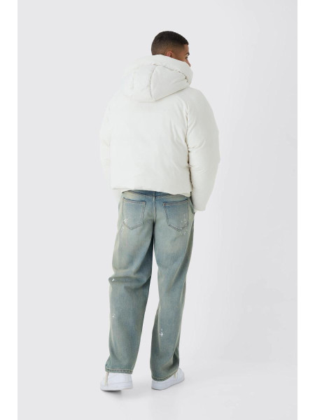 Плащовий пуховик реглан кольору екрю з капюшоном