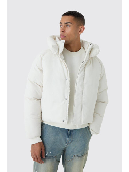 Плащовий пуховик реглан кольору екрю з капюшоном