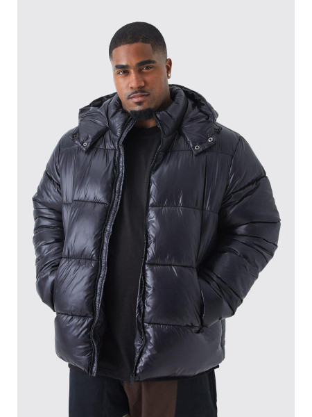 Чорна блискуча куртка-пуховик із капюшоном