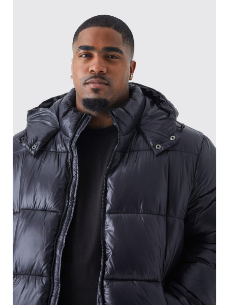 Чорна блискуча куртка-пуховик із капюшоном