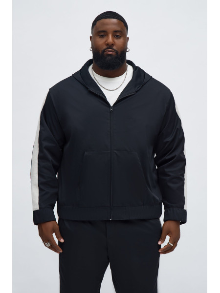 Трикотажна куртка-бомбер на блискавці з капюшоном